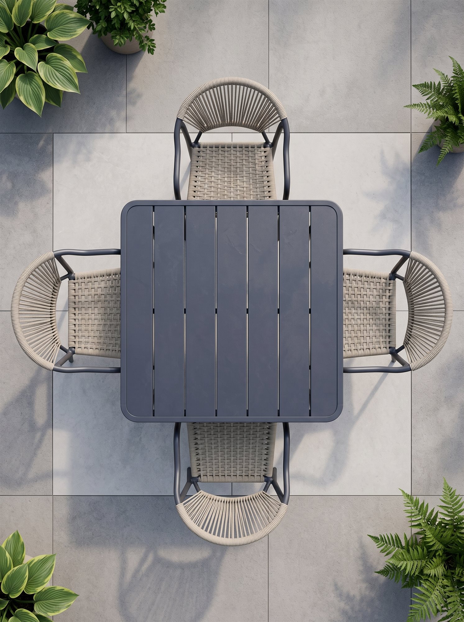 R-027 A158 3 قطع حبل ألومنيوم طقم بيسترو — رمادي داكن/رمادي فاتح (2 chairs + round table) - الصورة 3