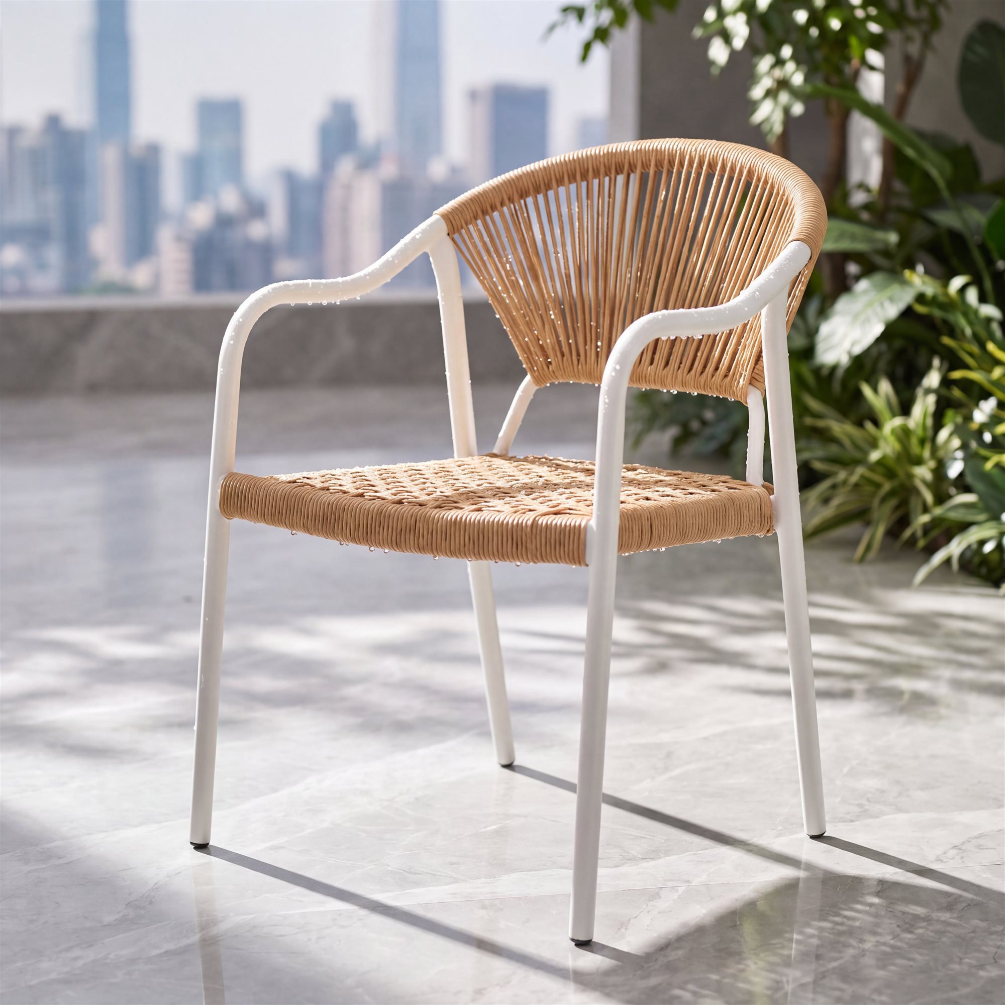 R-028 A158 5 قطع حبل ألومنيوم طقم بيسترو — أبيض/أسمر (4 chairs + square table) - الصورة 3