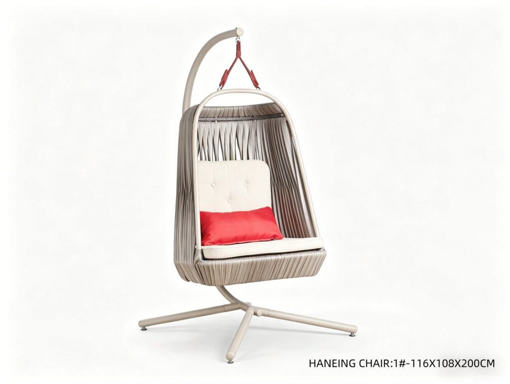 R-043 Aluminum Rope Egg Hanging Chair with Stand — Gray/Beige
