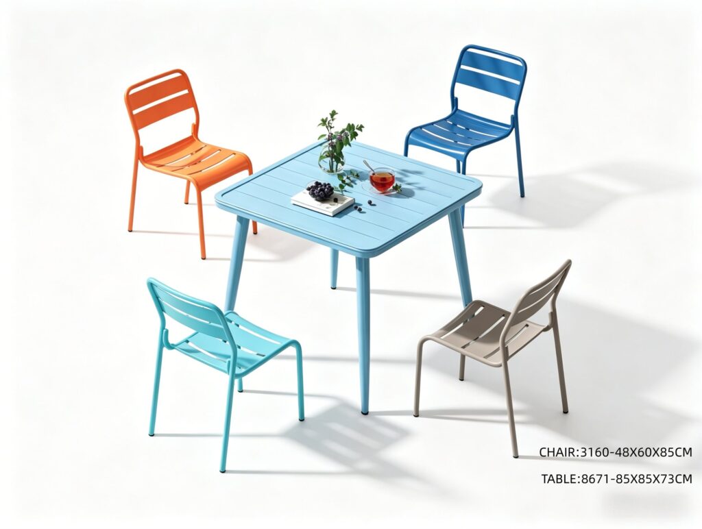 R-046 3160 5-Piece Aluminum Slat Dining Set — Multicolor (4 chairs + square table)