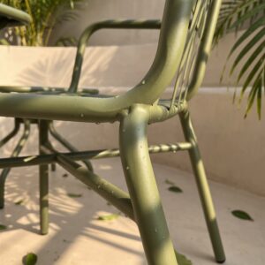 R-072 3 قطع ألومنيوم حزام منسوج طقم بيسترو — زيتوني/ليمي (2 كرسي بذراعينs + square folding side table)