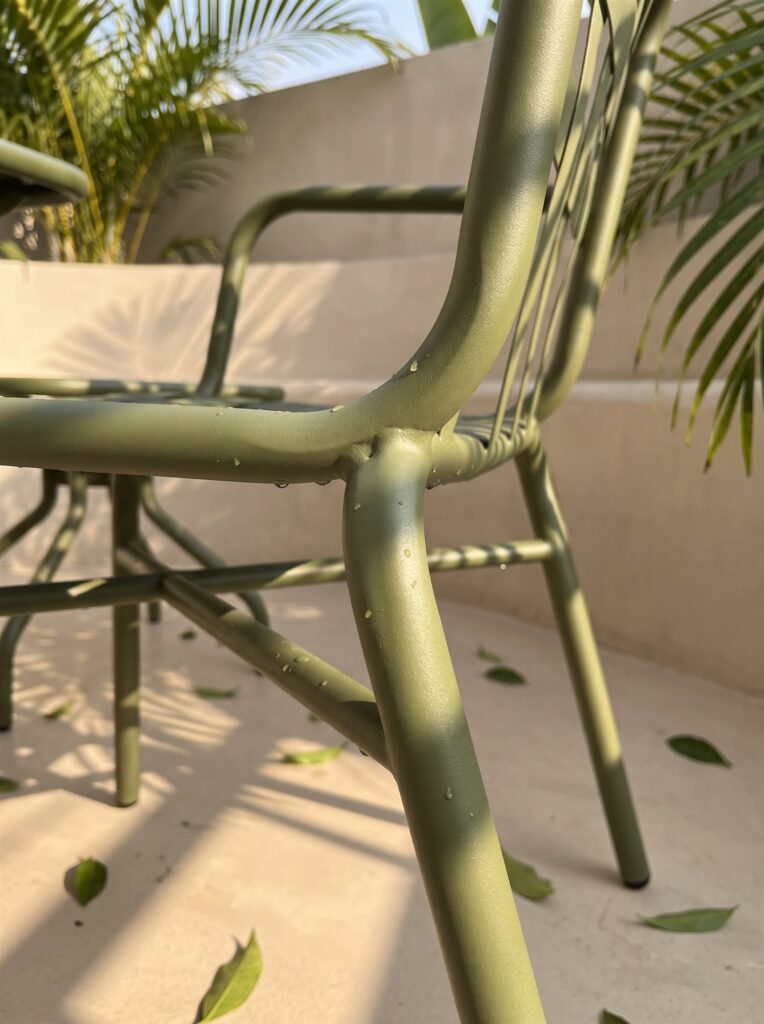 R-072 3-Piece Aluminum Woven Strap Bistro Set — Olive/Lime (2 armchairs + square folding side table)