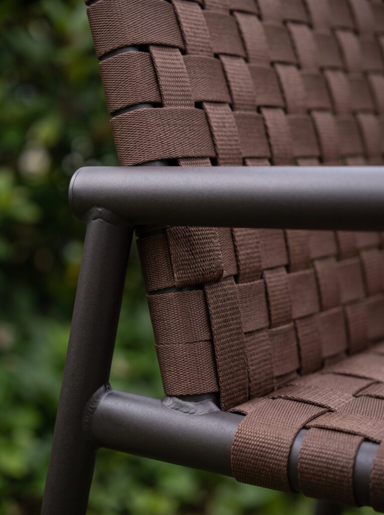 R-074 Woven Strap Aluminum Armchair — Tan/Brown