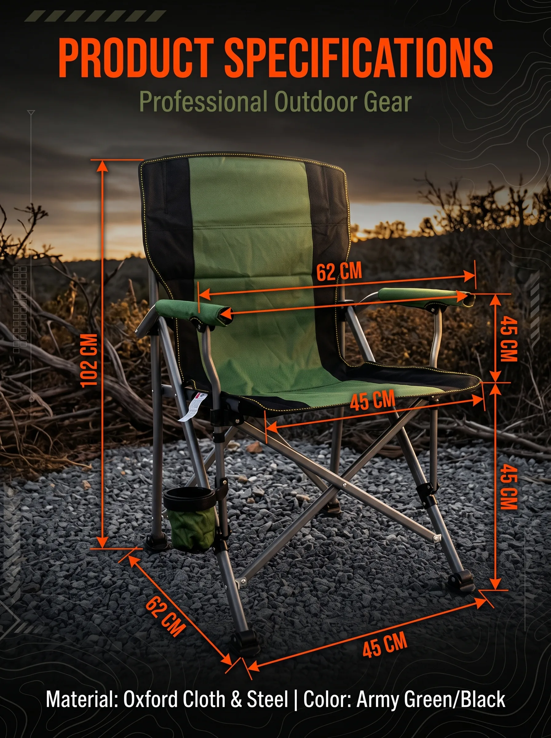 C-010 102cm Upright Folding Camping Chair